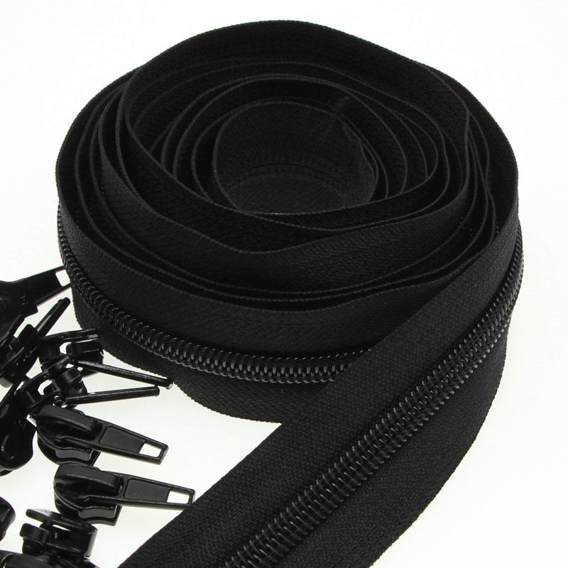 Leekayer #5 Black Nylon Coil Zippers by The Yards Bulk 10 Yards with 25pcs Sliders for DIY Tailor Sewing Craft, Luggage, Dress, Sofa Cushion, Pillow, Bag - Image 1